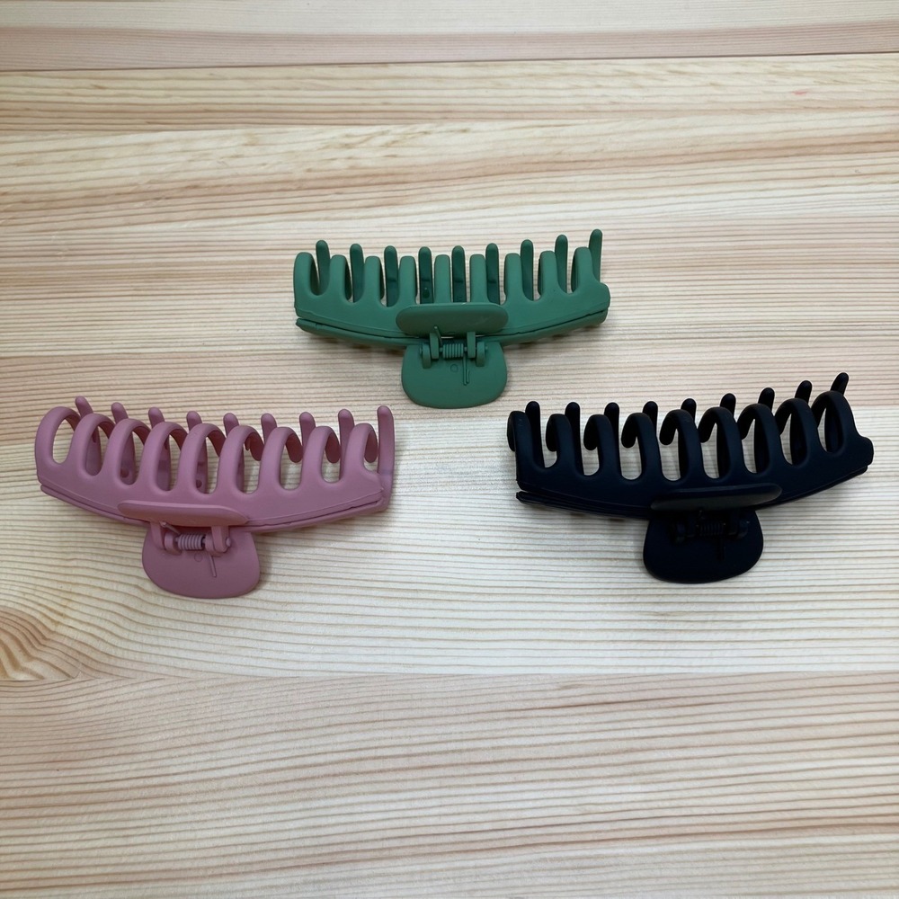 3pc Matte Large Claw Hair Clips Accessories Set Black Dusty Rose Pink Sage Green - Picture 5 of 16